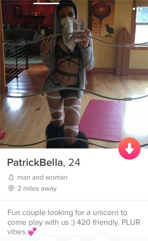 tindercouple on tinder unicorn - PatrickBella, 24 8 man and woman 2 miles away Fun couple looking for a unicorn to come play with us 420 friendly. Plur vibes.