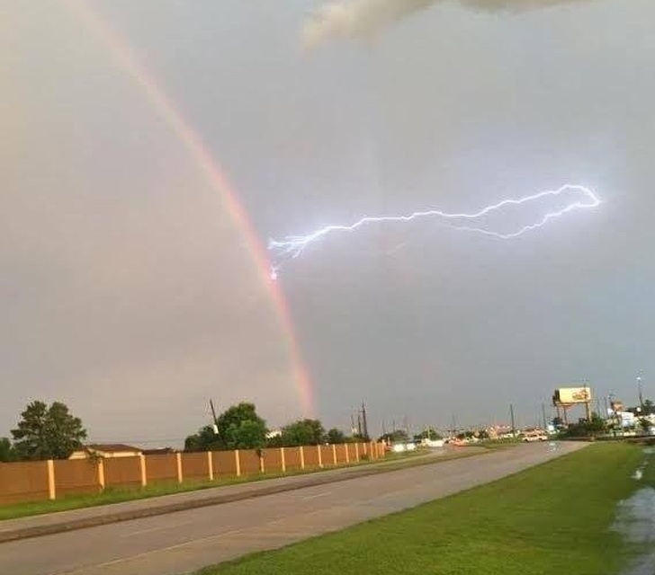 Lightning striking a rainbow