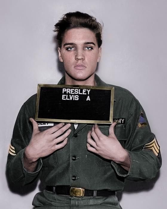 Army mugshot of Elvis from the late 1950s.