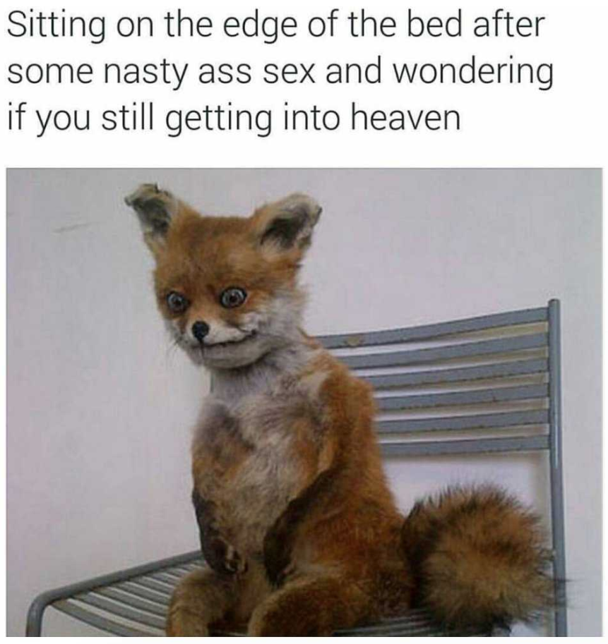 funny sex memes - Sitting on the edge of the bed after some nasty ass sex and wondering if you still getting into heaven
