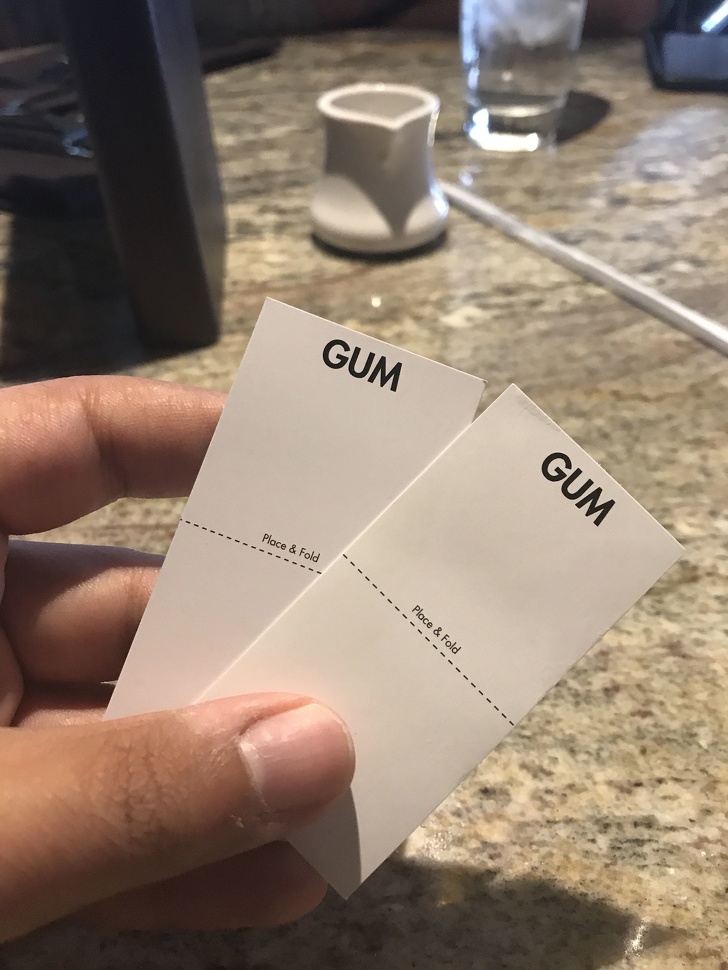 This restaurant provides small cards to place your gum