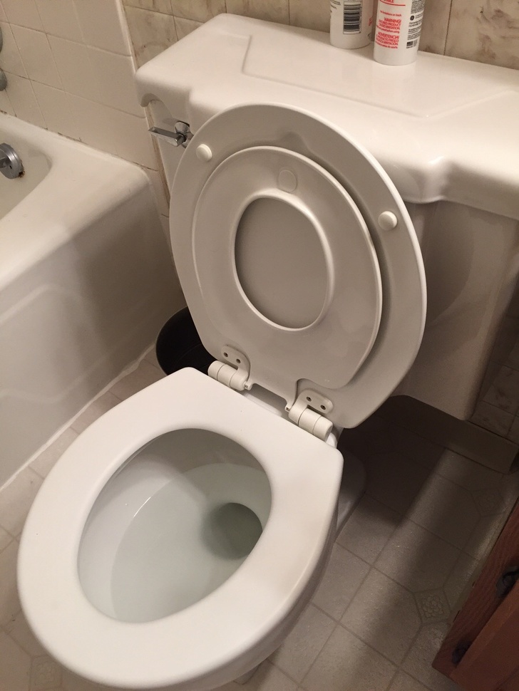 “The toilet at our new house has a built-in small kids seat.”