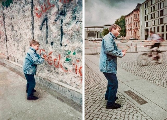 A before and after pic of the Berlin Wall