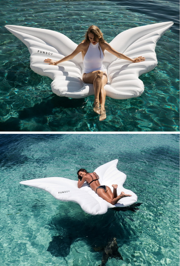 Angel wings for the pool. Did it hurt when you fell from heaven? That pickup line comes free when you buy one <a href=https://amzn.to/2JqTm5G "no follow" target="_blank">here.</a>