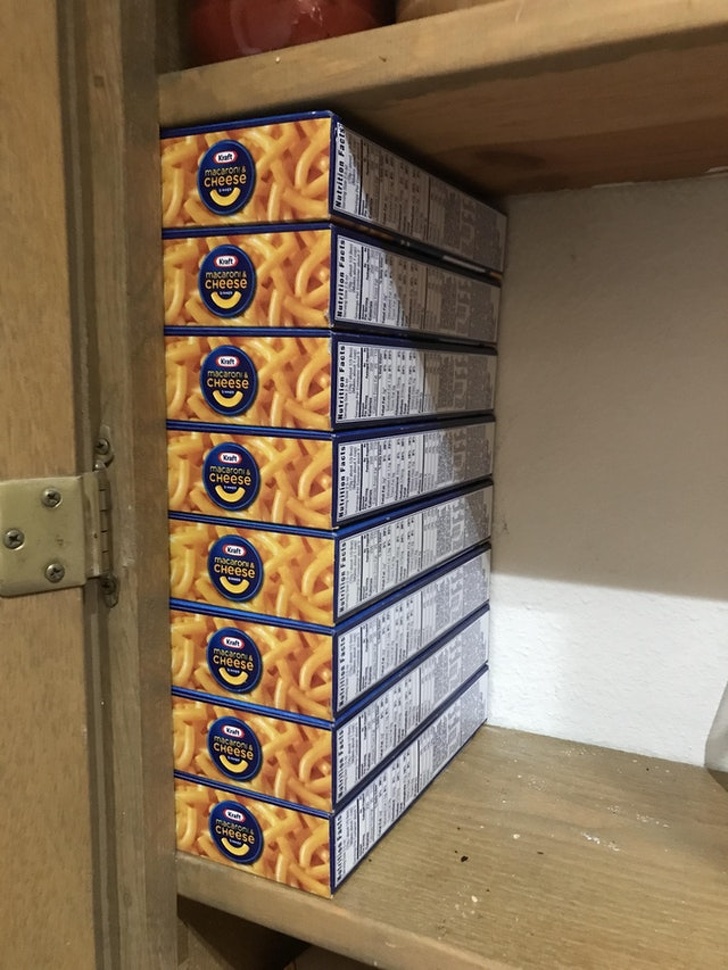 These boxes of mac & cheese in the pantry