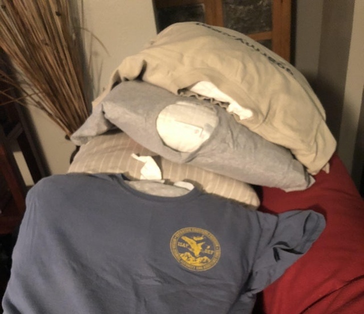 If you run out of clean pillow cases, use your T-shirts.