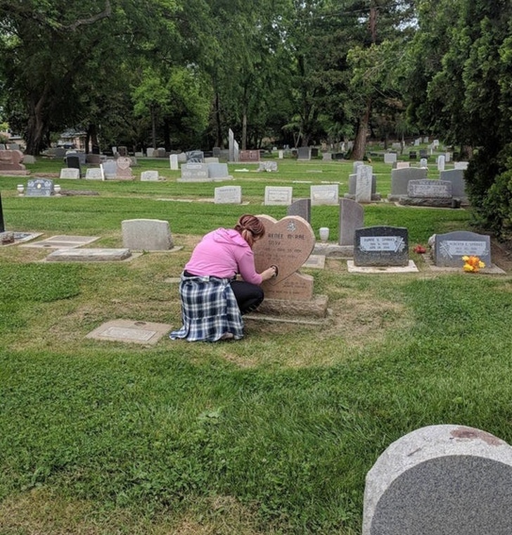 “After visiting her mother’s gravestone, my friend decided to stay longer so she could go plot to plot and clean up the pictures of all the children she could find.”