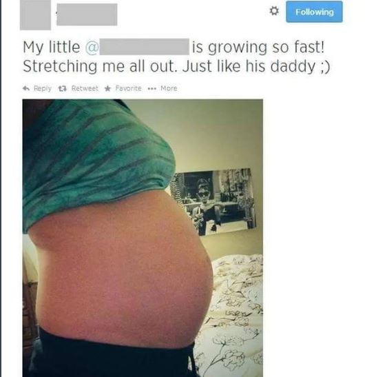 abdomen - ing My little @ is growing so fast! Stretching me all out. Just his daddy t7 Retweet Favorite ... More