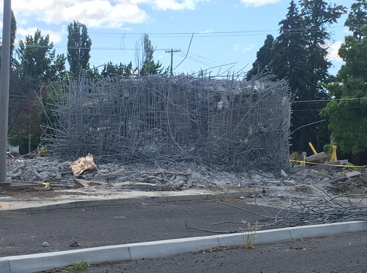 The vault of a bank being demolished