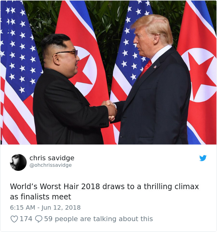 Trump meme with Kim donald trump kim jong un meme - chris savidge World's Worst Hair 2018 draws to a thrilling climax as finalists meet 174 2
