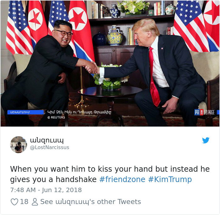 Trump meme with Kim trump kim thumbs up - | Reuters Pa N Fb Page When you want him to kiss your hand but instead he gives you a handshake Trump 18 8 See wuqnluuy's other Tweets