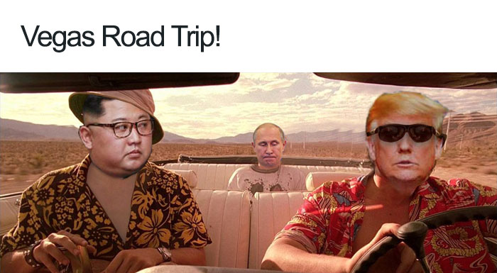 Trump meme with Kim fear and loathing in las vegas car - Vegas Road Trip!