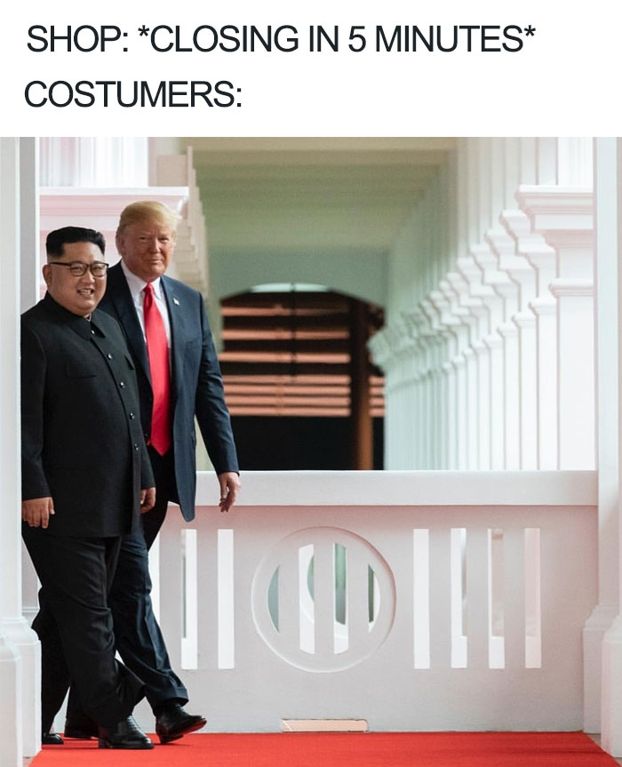Trump meme with Kim trump and kim jong un memes - Shop Closing In 5 Minutes Costumers