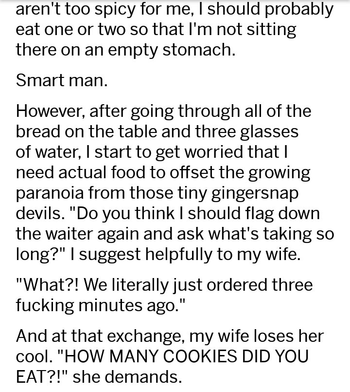 Dude ate way too many 'cookies' before dinner with his in-laws and wigged out.