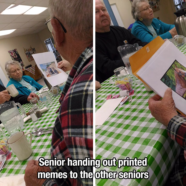 printed memes - Senior handing out printed memes to the other seniors