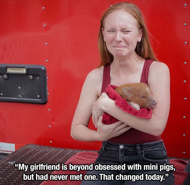 blond - My girlfriend is beyond obsessed with mini pigs, but had never met one. That changed today."