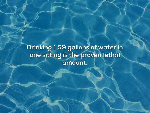 wtf facts - swimming pool - Drinking 1.59 gallons of water in one sitting is the proven lethal amount.
