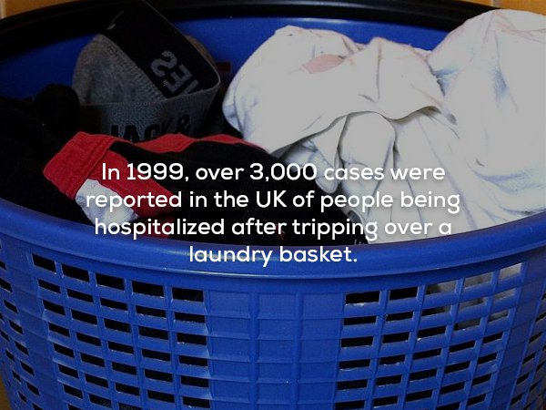 wtf facts - cobalt blue - In 1999, over 3,000 cases were reported in the Uk of people being hospitalized after tripping over a laundry basket. Mitt Uiti
