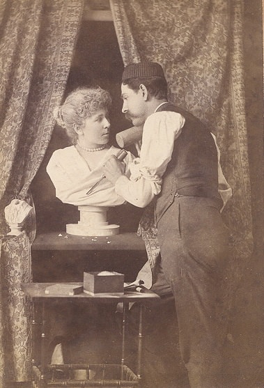 A man creating a "lifelike" bust of a woman in Wisconsin, US in 1896.