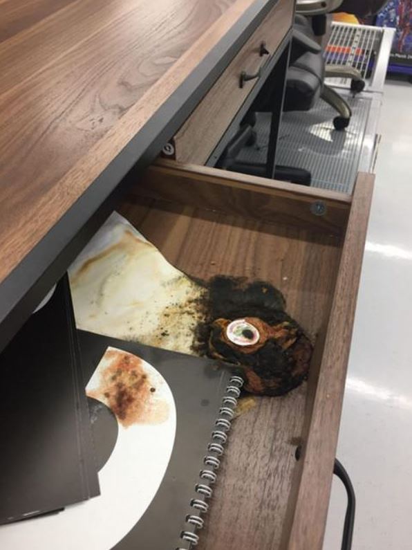burnt toast that was just tossed into the drawer