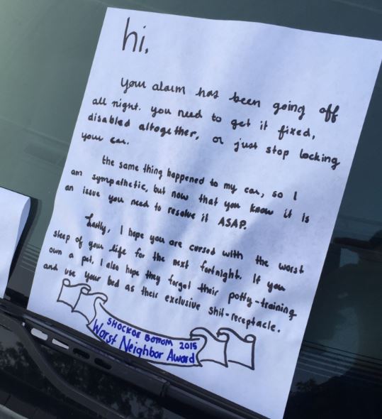 40 notes left on cars for various reasons