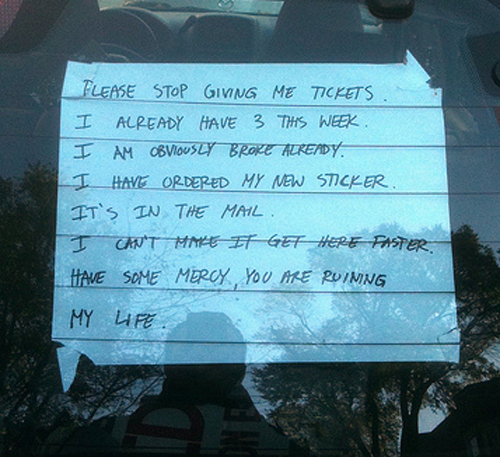 40 notes left on cars for various reasons