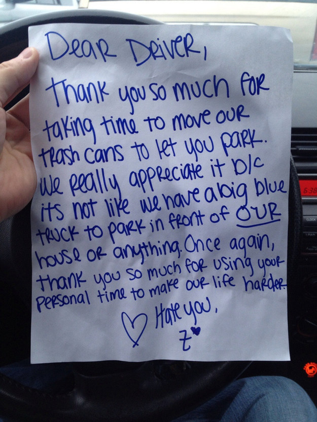 40 notes left on cars for various reasons