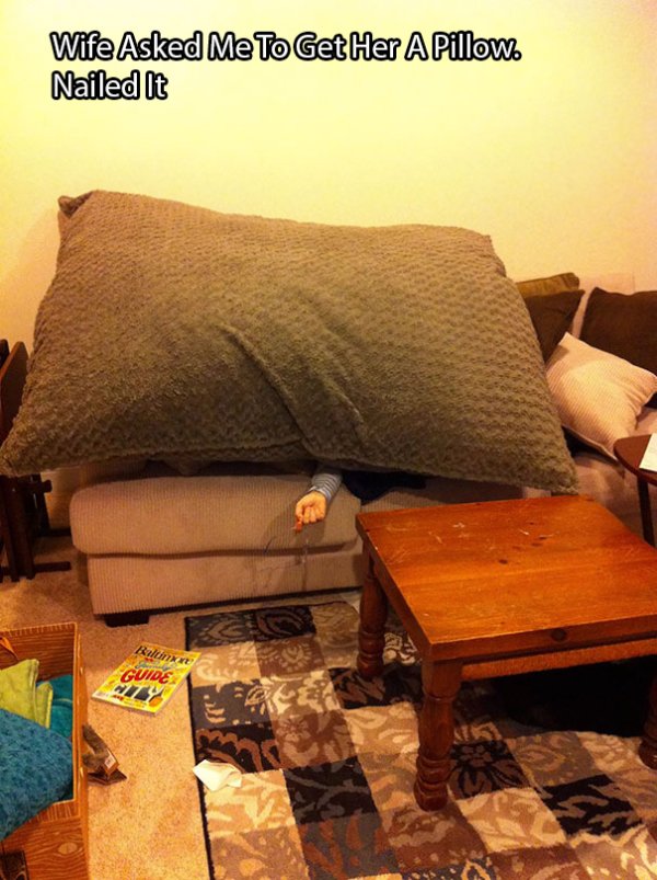 couch - Wife Asked Me To Get Her A Pillow. Nailed It Guide