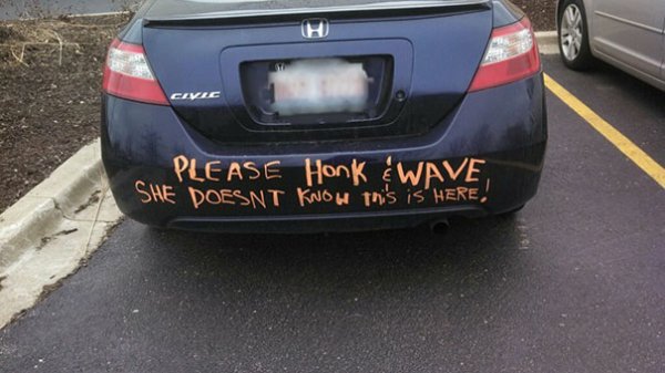 april fools prank - Cevic Please Honk Wave, She Doesnt Know this is Here!