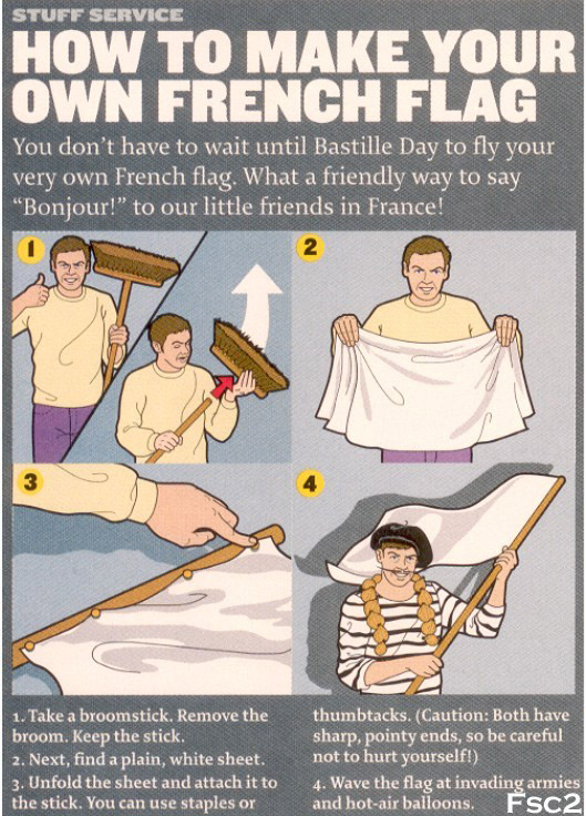 make your own french flag - Stuff Service How To Make Your Own French Flag You don't have to wait until Bastille Day to fly your very own French flag. What a friendly way to say "Bonjour! to our little friends in France! 1. Take a broomstick. Remove the b