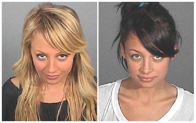 Nicole Richie posed for the above left mug shot on August 23, 2007 after surrendering to the Los Angeles County Sheriff's Department to begin serving four days in jail for a DUI conviction. The reality TV actress was released after spending 82 minutes in custody. The photo on the right was taken by the sheriff's department in December 2006 after Richie was arrested on suspicion of driving under the influence.