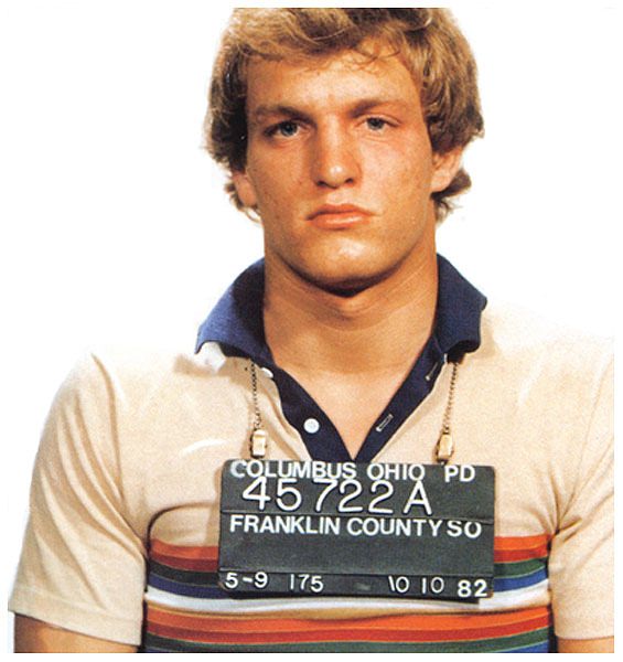 Actor Woody Harrelson was arrested by Columbus, Ohio police in October 1982 and charged with disturbing the peace (he was allegedly dancing in the middle of a busy road and tried to run away from the cops). The 'Cheers' star, 21 at the time, avoided jail time by paying a fine.