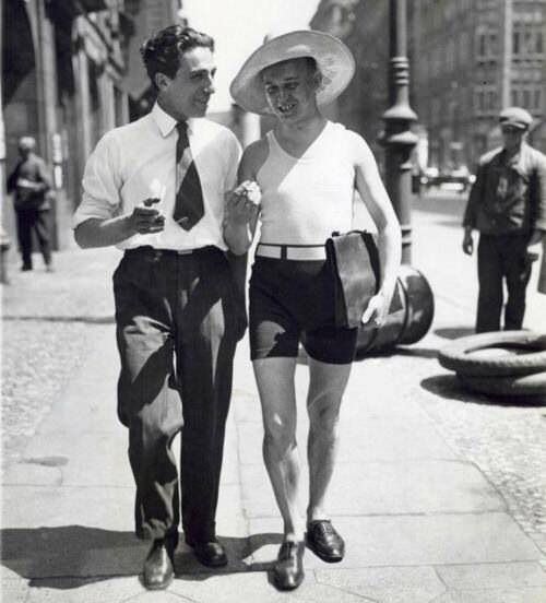 2 Italian men walking in Berlin, Germany in 1936.