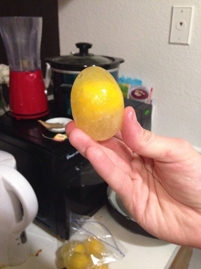 “Our fridge was too cold and froze our eggs. This is what they look like without a shell.”
