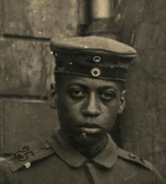 A black soldier posing for his picture while in the German Army during WWI in 1915. He most likely migrated from a German colony such as Namibia many years prior as most African units in WWI were separate.