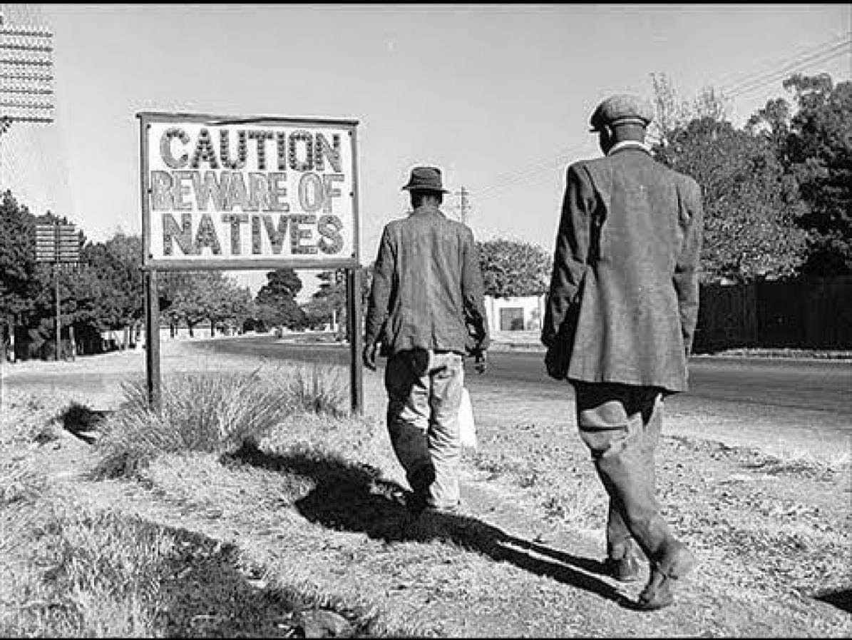 A sign to warn European white descendants of an upcoming town full of local black African natives in South Africa in 1964.