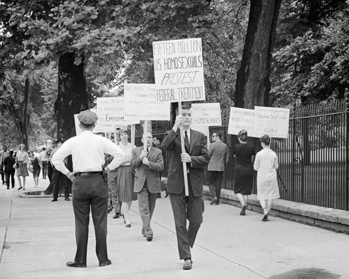 People protesting for equal rights for homosexuals in front of The White House in Washington DC, US in 1965.