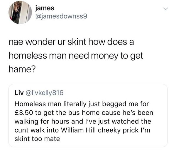 scottish tweet about beggar that lied about the money