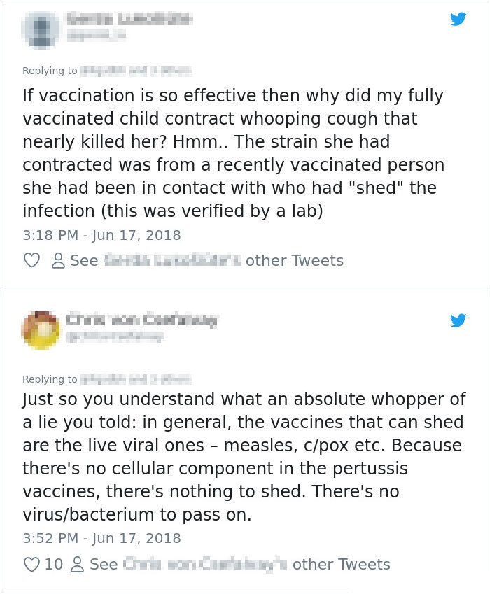 anti vaxxer cringe - If vaccination is so effective then why did my fully vaccinated child contract whooping cough that nearly killed her? Hmm.. The strain she had contracted was from a recently vaccinated person she had been in contact with who had "shed