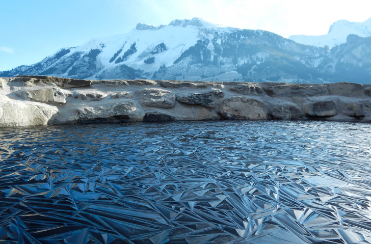 A frozen pond in Switzerland
