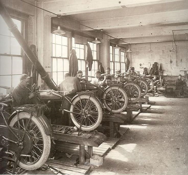 Harley-Davidson assembly line. 1909