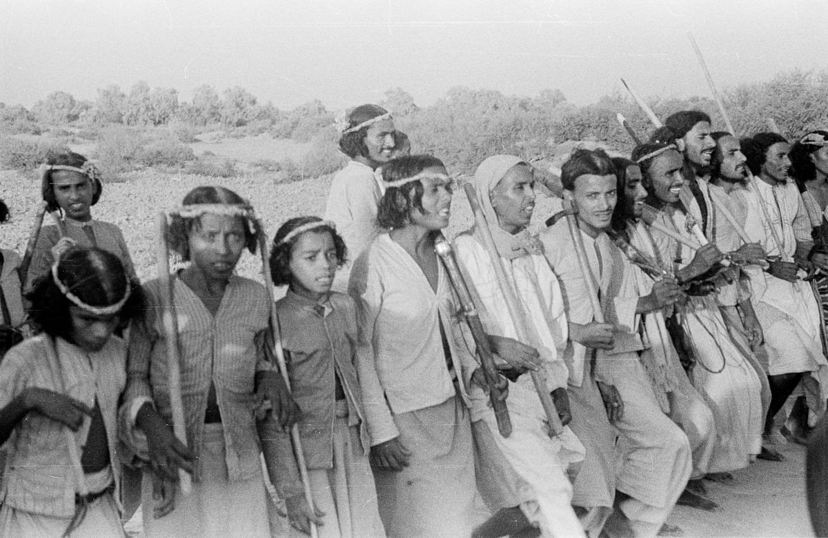 Young men training to be soldiers in Saudi Arabia in 1945.