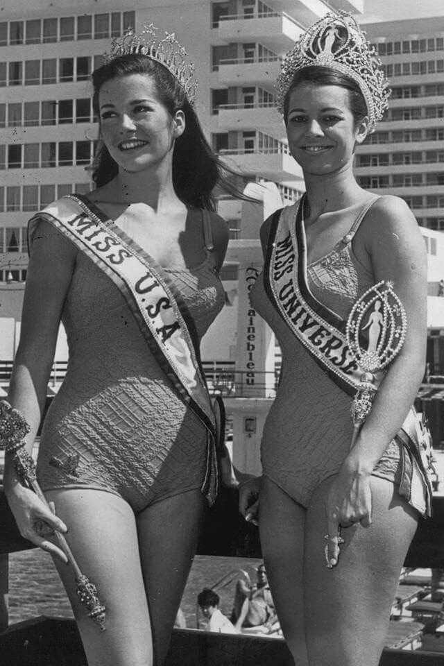 Miss USA Dorothy Anstett and Miss Universe Martha Vasconcellos pose for a picture in Brazil in 1968.