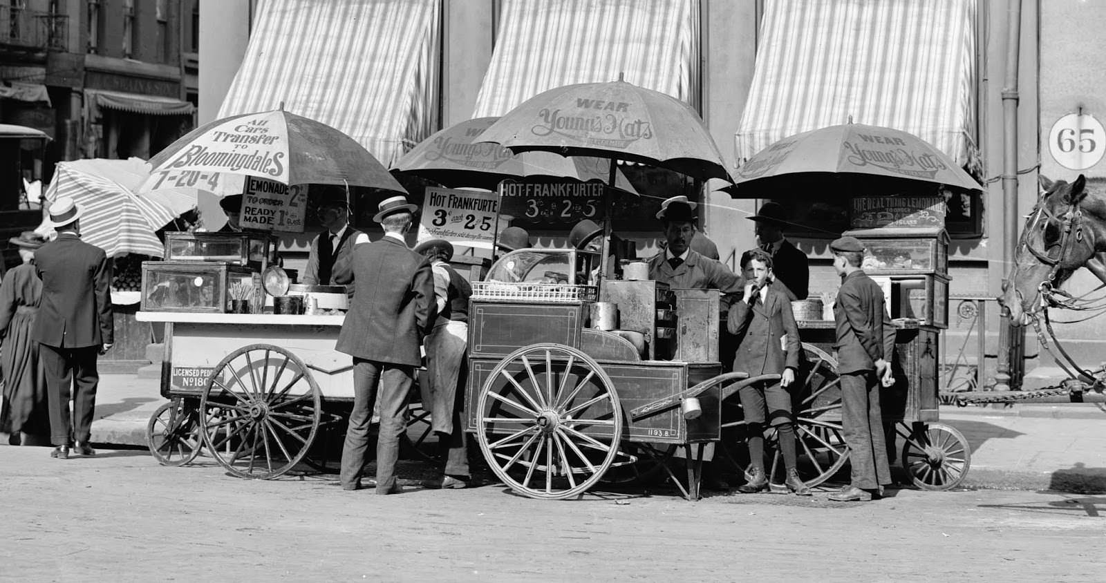 A frankfurter stand in London, England in 1892.