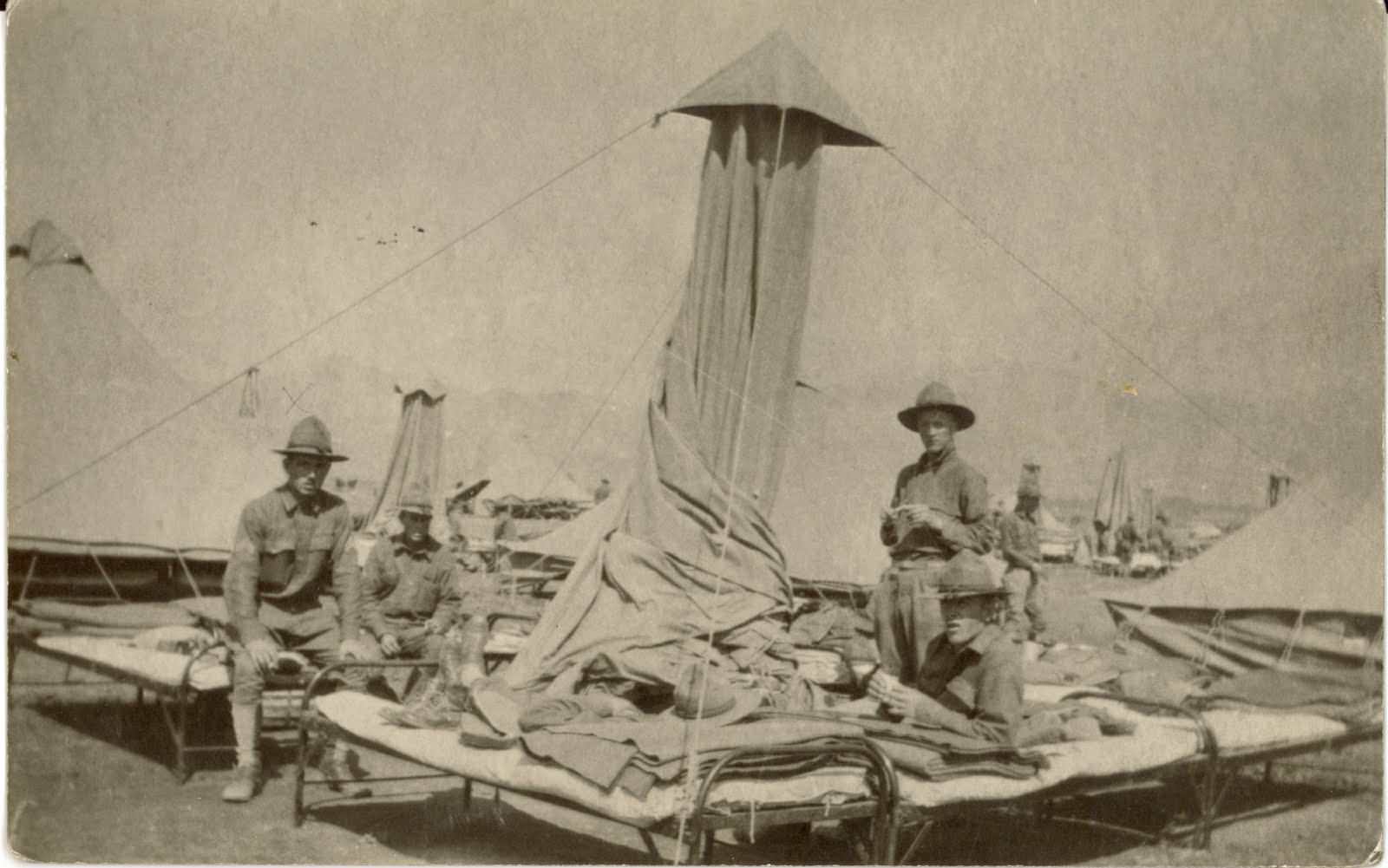 Us soldiers at Fort Douglas, Utah, in 1917. The tents could open and close quickly, hence the design.