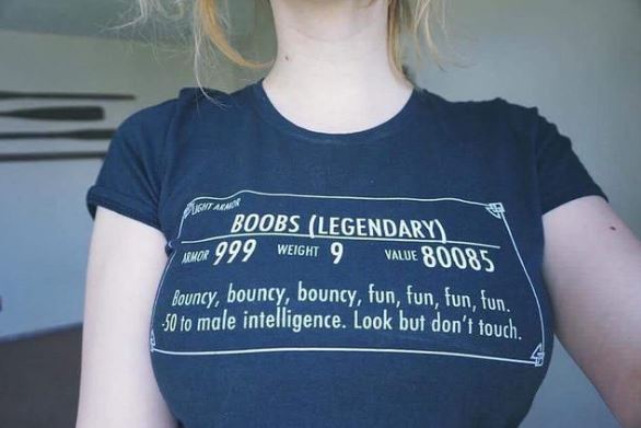 skyrim boobs shirt - Pantaloni Boobs Legendary vawor 999 Weight 9 Value 80085 Bouncy, bouncy, bouncy, fun, fun, fun, fun 50 to male intelligence. Look but don't touch.