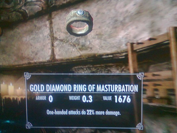 skyrim ring of masturbation - Gold Diamond Ring Of Masturbation amor O Weight 0.3 Value 1676 Onehanded attacks do 22% more damage.