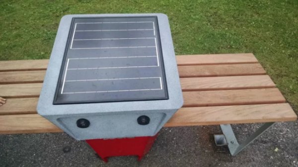 This park bench has a solar panel implemented so you can charge your phone.