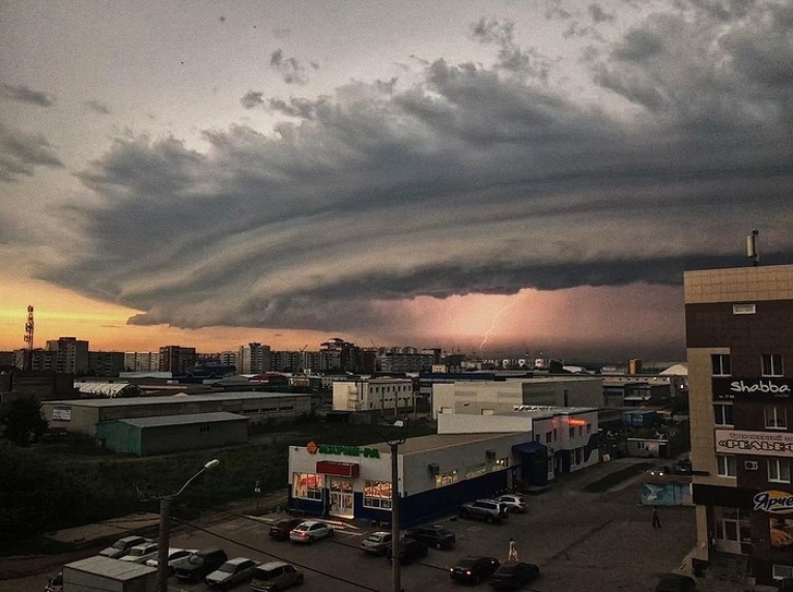 A tornado forming during a storm