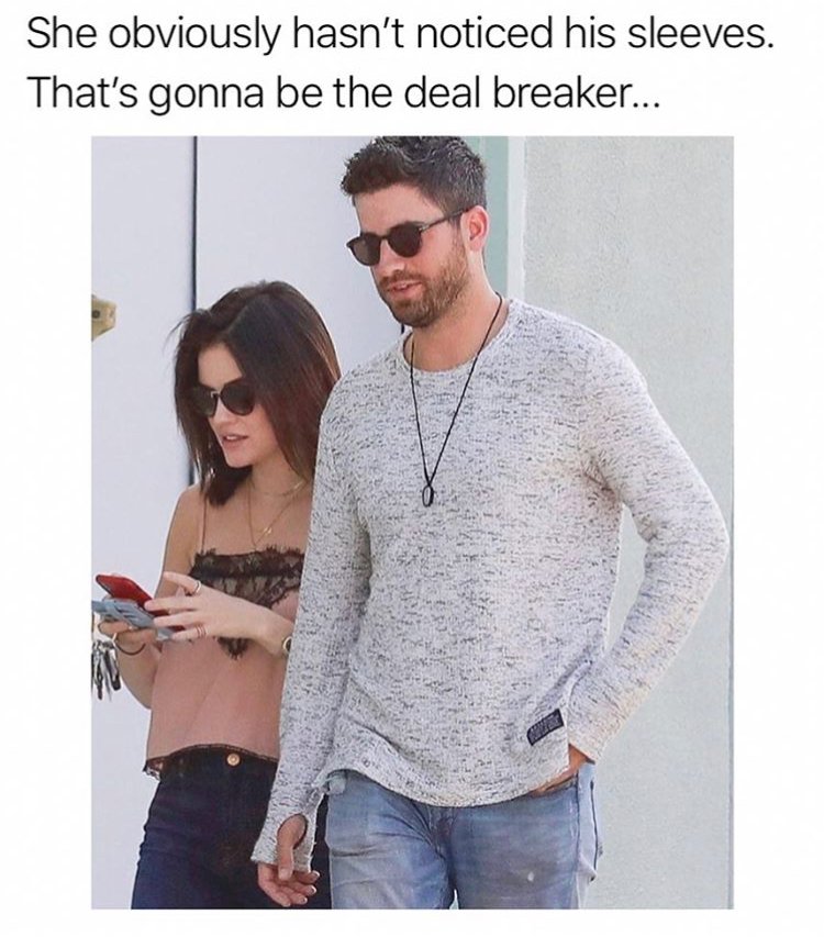 lucy hale dating - She obviously hasn't noticed his sleeves. That's gonna be the deal breaker...
